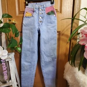 RARE Vtg 90s button fly high rise light wash jean